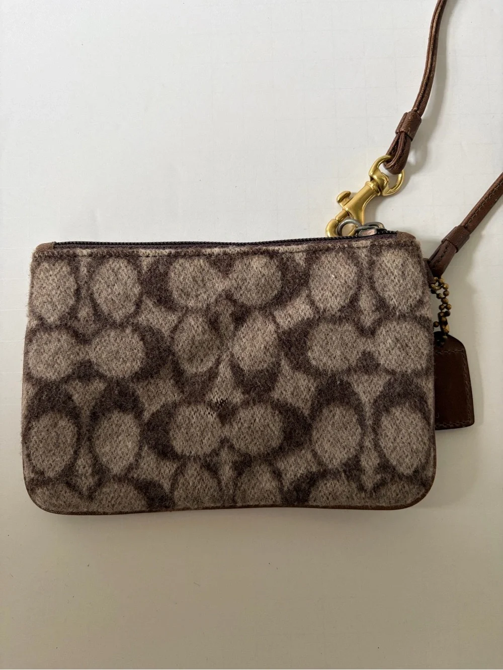 Vintage Coach Signature Wristlet in Brown and Beige Wool Signature Monogram 6